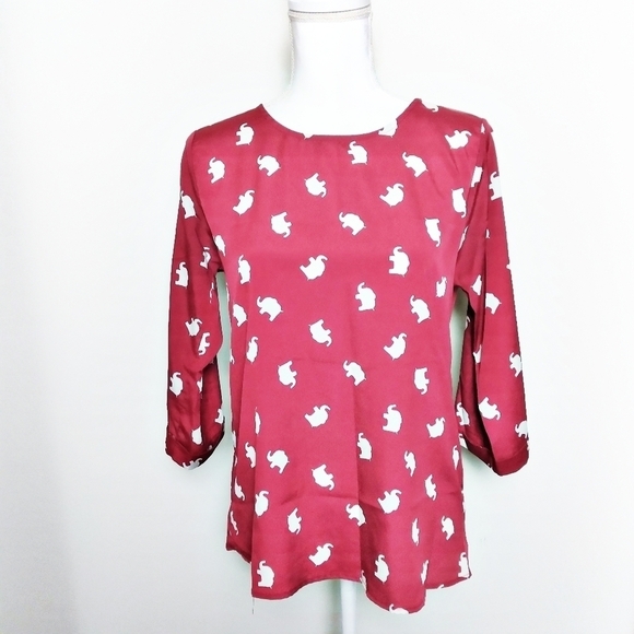 Everly Red 3/4 Sleeve Elephant Print Blouse - Picture 1 of 8